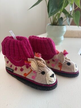 Garnet Hill Kids' Boiled Wool Llama Slipper Boots by Haflinger Sz 08
